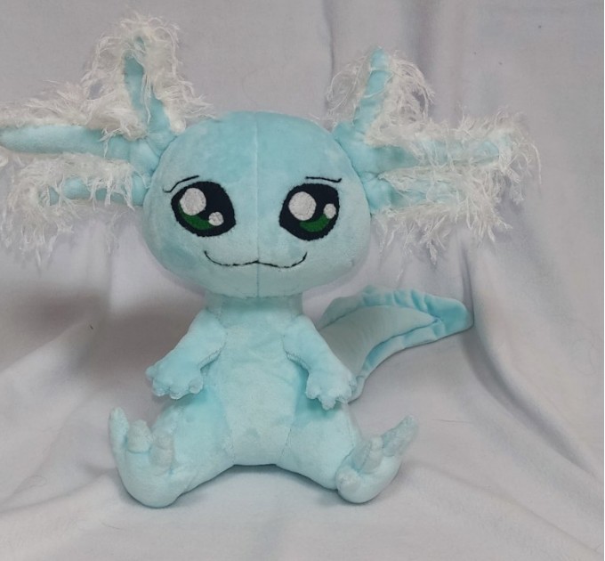 Plush axolotl, amphibian. Handmade soft toy.