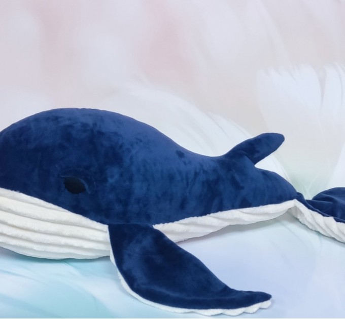 Plush whale. Big toy. Animal stuffed. Decor for the nursery. Softie doll.